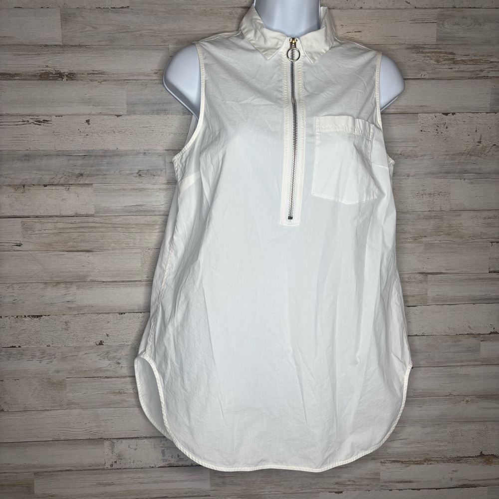 Athleta Uptown Shell White Sleeveless Commute Zip Front Tank Top Size XS